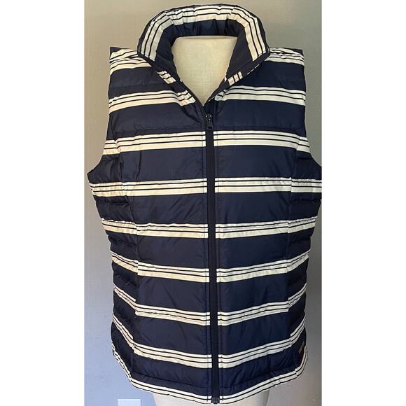 Lands' End Jackets & Blazers - Lands' End Women Puffer Vest Sz14/16 Navy Founders Stripe 600 Down Full Zip Warm